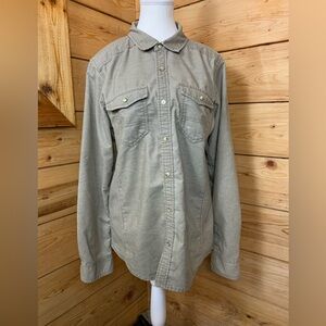 Prana Slim Fit Snap Button Down Micro Corduroy Tan‎ Shirt Jacket Shacket Medium
